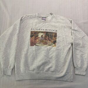 Vintage Y2K Hanes Ultimate Friendsgiving Friends Show Sweatshirt Grey Mens Large